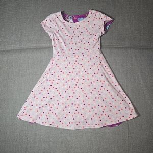 Emily West Reversible Pink Polka Dot & Purple Unicorn Twirl Dress Girls 6/6X